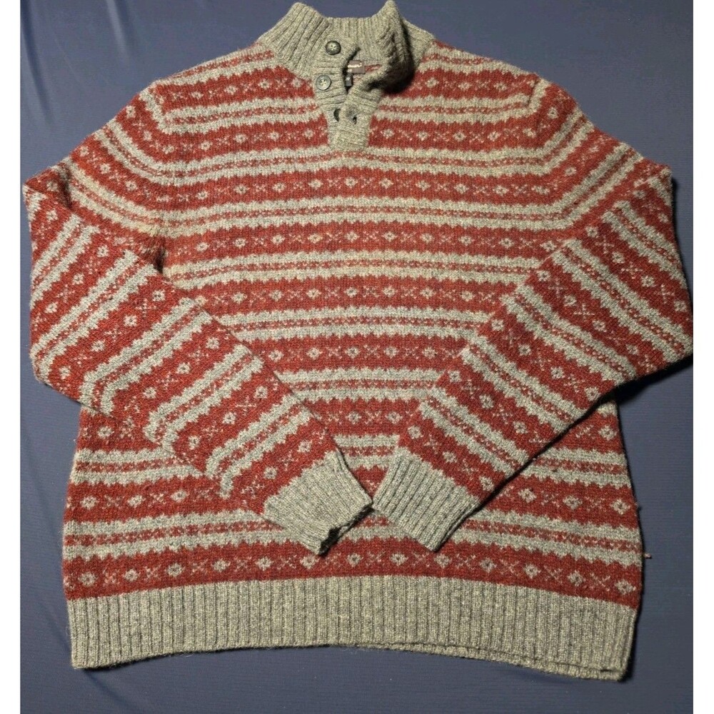 Vtg Eddie Bauer Sweater Men M Fair Isle Wool Henley 1/4 Button Gropcore